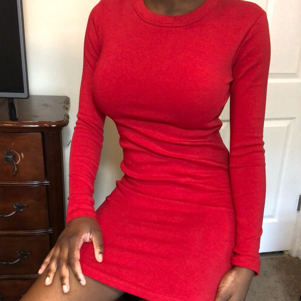 Zara long sleeve red bodycon dress